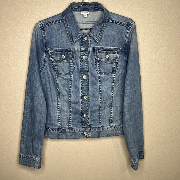 Merona Jackets & Blazers - Merona Women's Blue Long Sleeve Button Up Stretch Denim Jean Jacket Size L
